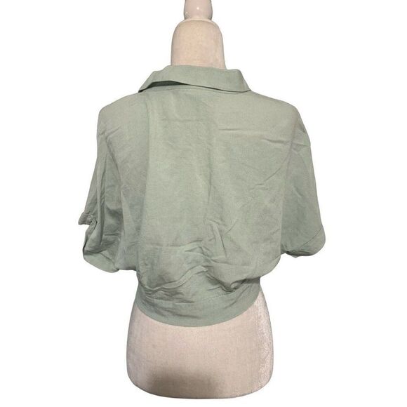 zara womens solid light green crop button down short sleeve top small - Picture 2 of 4